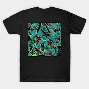 Mazipoodles Floral Neuro Art - Teal Green Orange Black T-Shirt